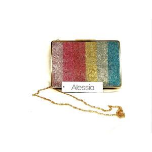 NWT ALEISSA RAINBOW RHINESTONE VERTICAL STRIPE CLUTCH CROSSBODY PURSE